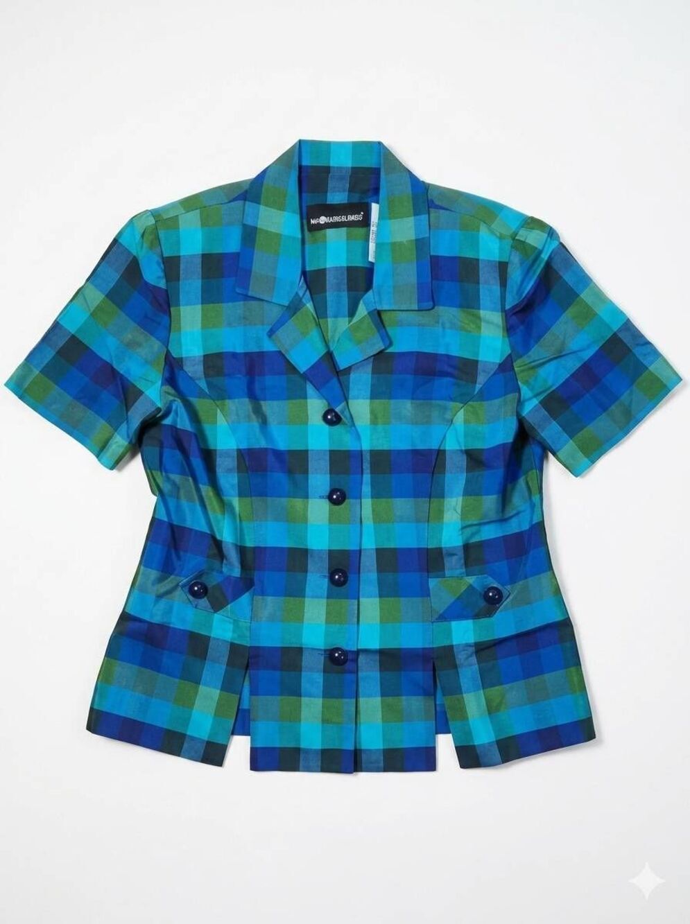 🔹️Sag Harbor Dress Blue & Green Checker Short Sleeve Blazer Top Jacket Size 8